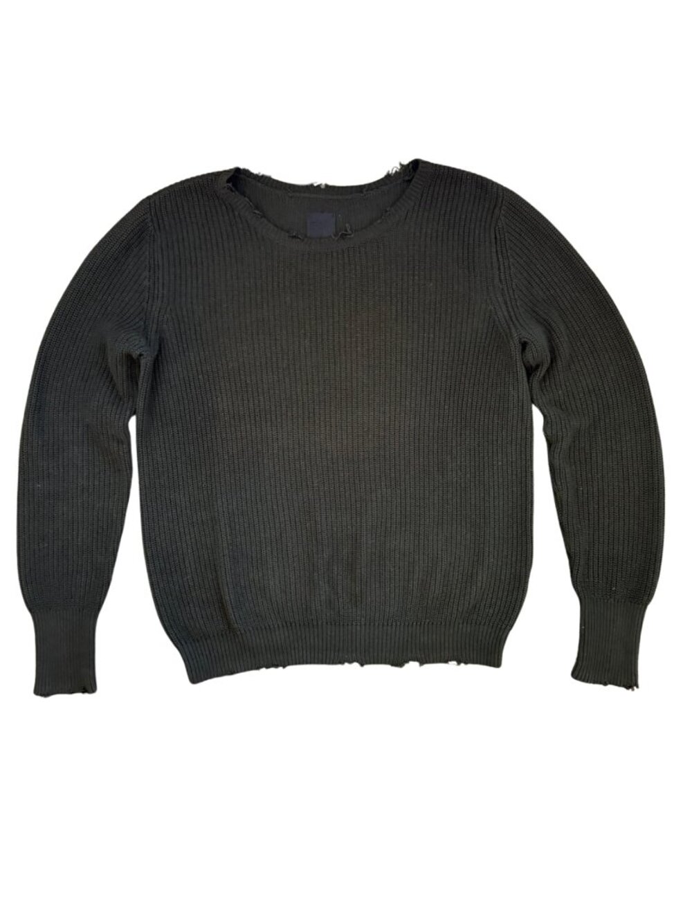 RtA 100% Cotton Distressed Dark Grey/Green Knit Crewneck Sweater Size Small